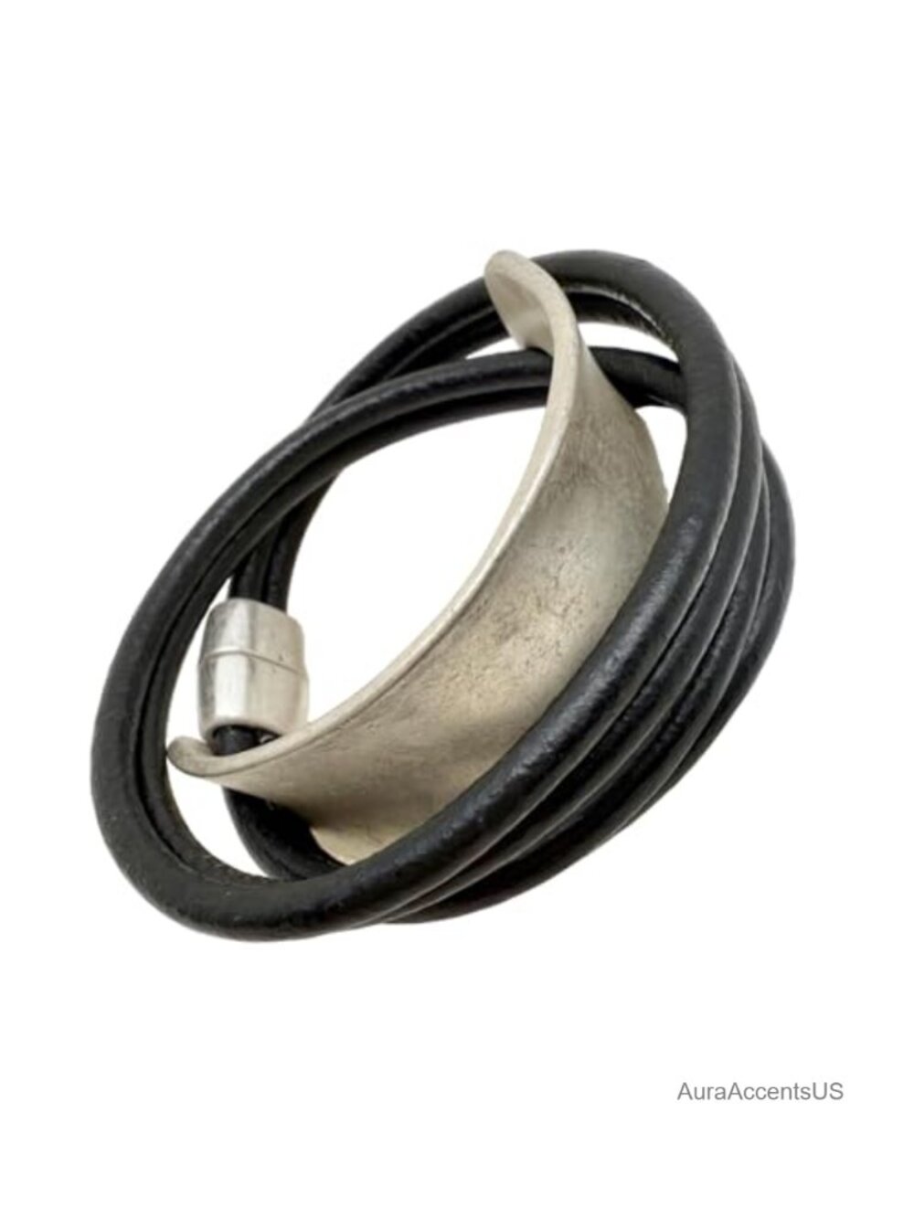 Handmade Leather Wrap Bracelet for Women Adjustable Boho Antique Silver Bangle